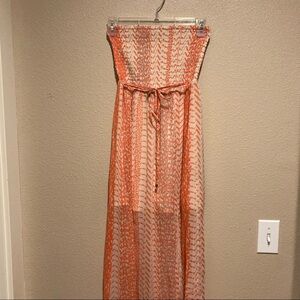 G by Guess Sheer Duel Layer Strapless Dress - Orange/Cream - Small